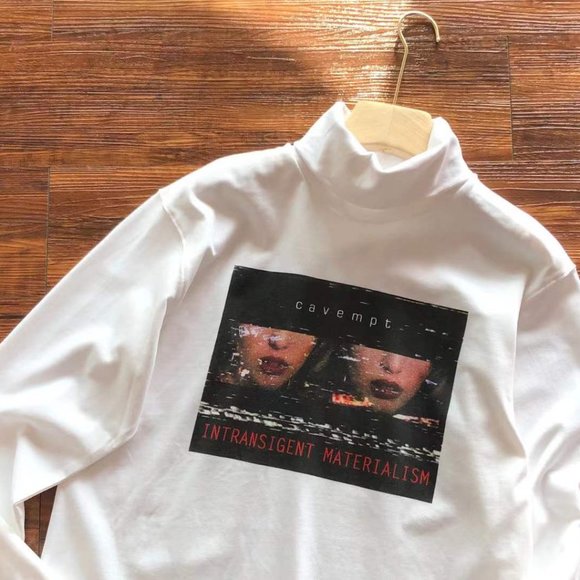 Cavermpt White Long-Sleeved Turtleneck Bottoming Shirt with Face Print - Picture 8 of 15
